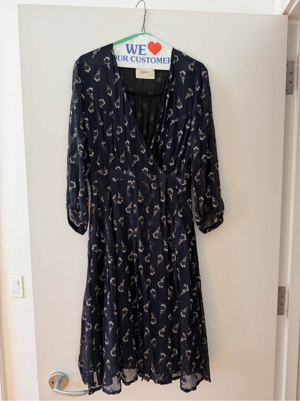 ba&sh Navy Floral Wrap Midi Dress